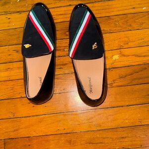 Black Loafers with Tricolor Stripe